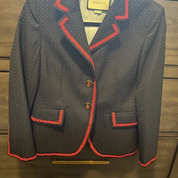 Gucci Navy Blue Dotted Contrast Trim Detail Blazer - Picture 3 of 5